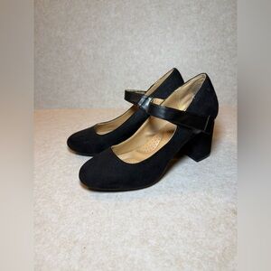 Dexflex Comfort Womens Karol Black Faux Suede Mary Jane Block Heels Size 7